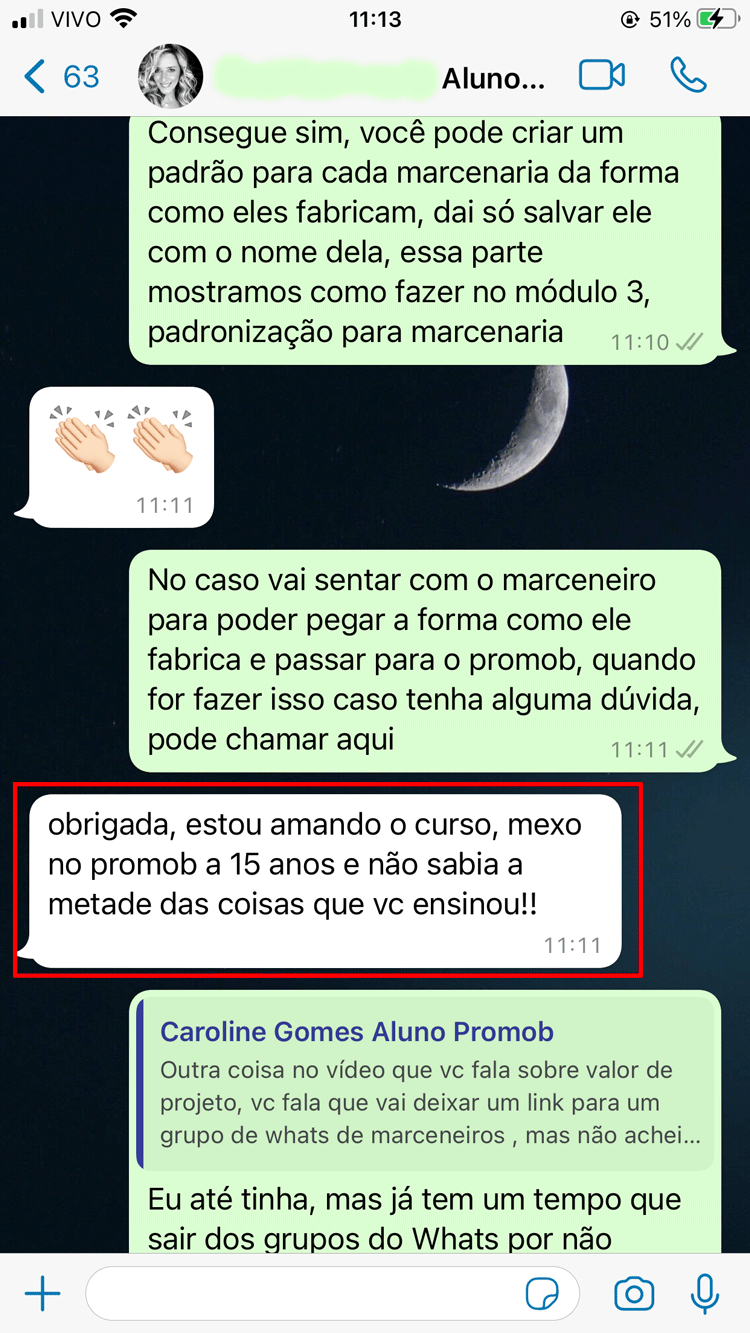 Conversa WhatsApp Aluno